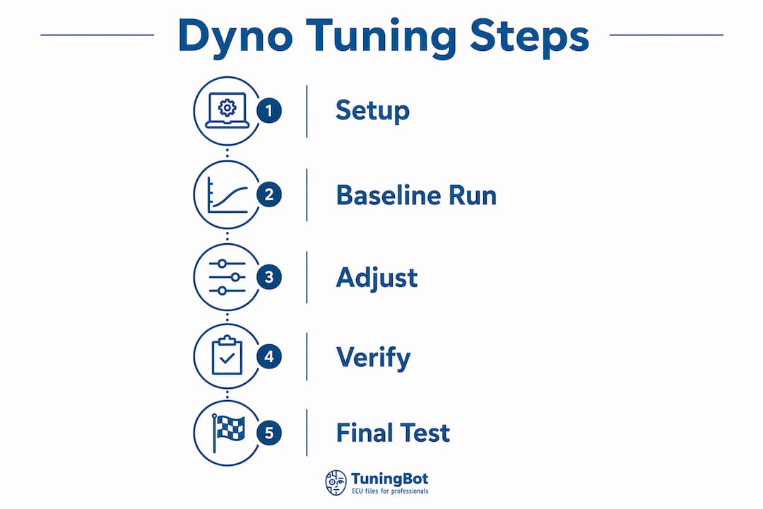 What Is Dyno Tuning? A Professional Guide Infographic Illustrating Steps Of The Dyno Tuning Process