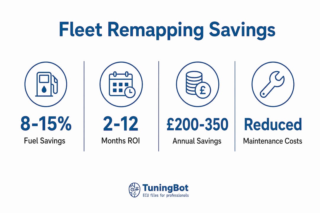 The Role Of Remap In Fleet Management: 2026 Guide Infographic Showing Fleet Remapping Savings Statistics