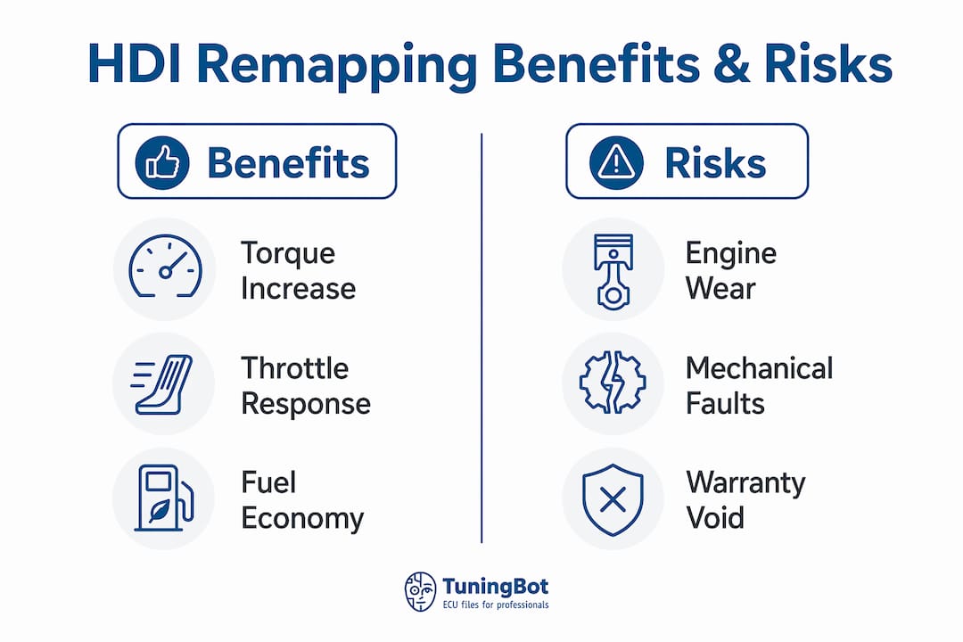 Hdi Engine Remapping: What Diesel Owners Need To Know Infographic Contrasting Benefits And Risks Of Hdi Remapping
