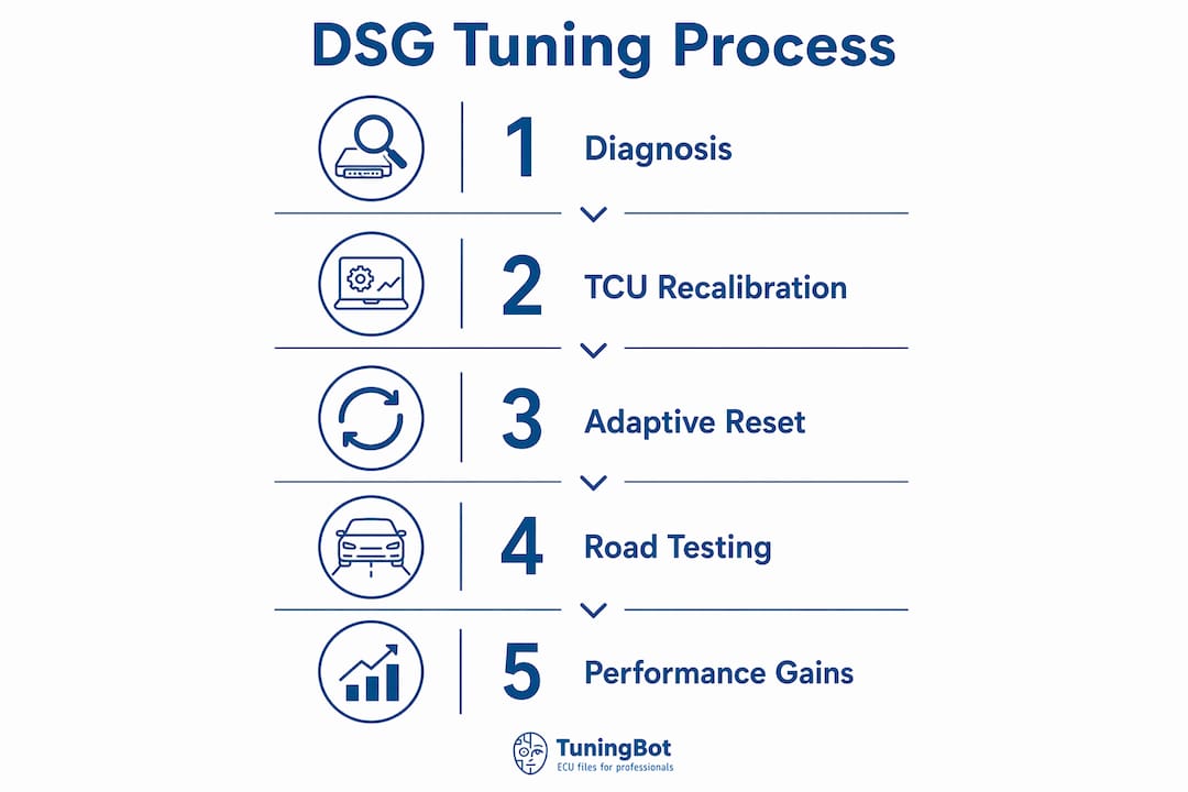Dsg Tuning Explained: Performance Gains And How It Works Infographic Illustrating Dsg Tuning Steps And Benefits