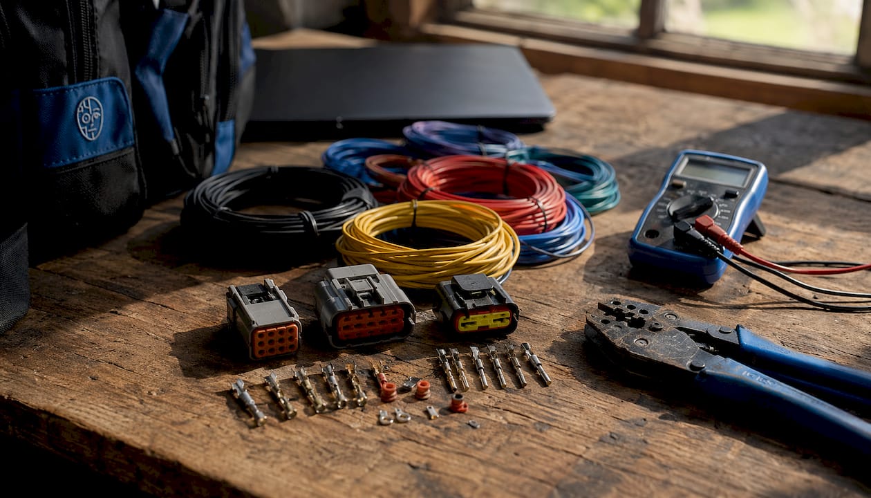 Close-Up Of Automotive-Grade Ecu Wiring Connectors And Tools