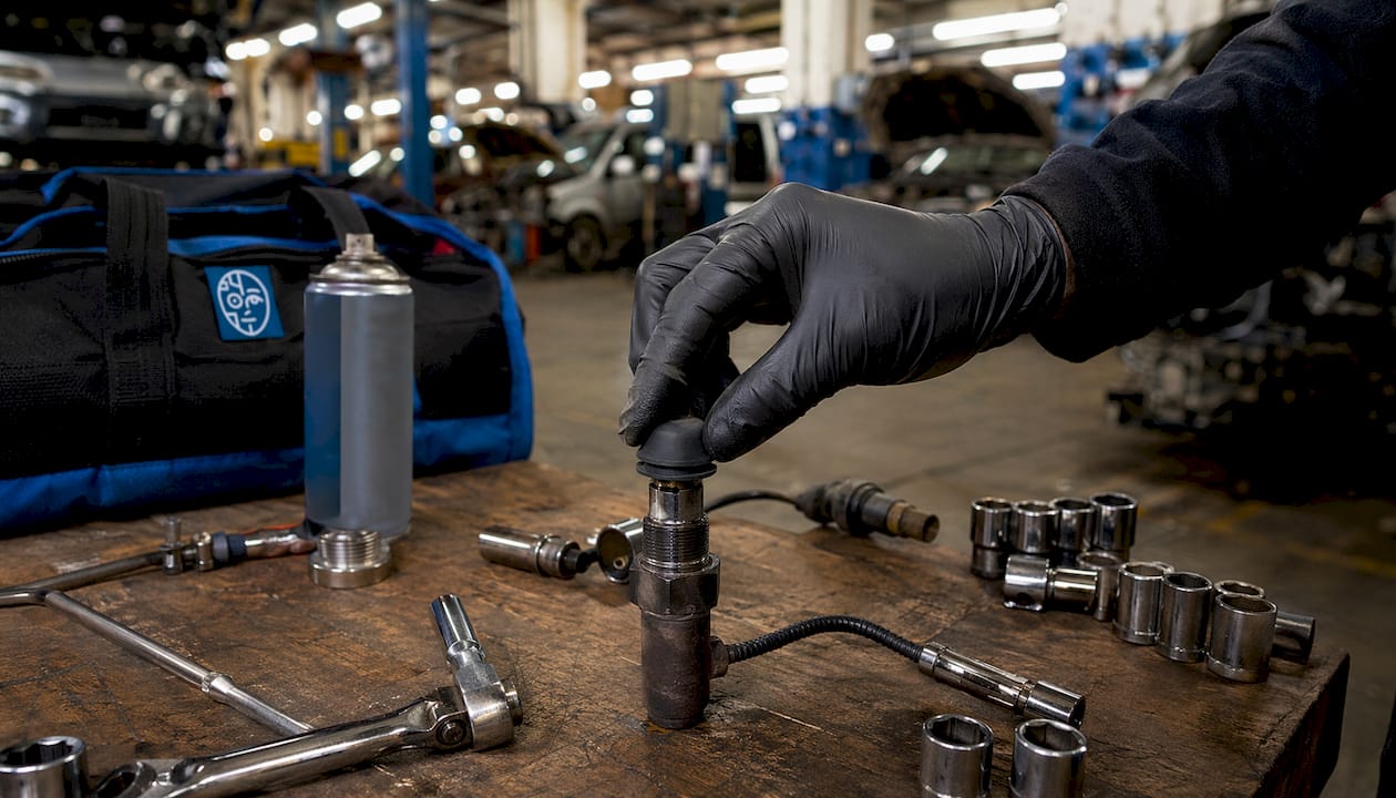 Dpf Off Calibration Steps: A Professional Workshop Guide Capped Dpf Sensor Bung And Tools On Workbench