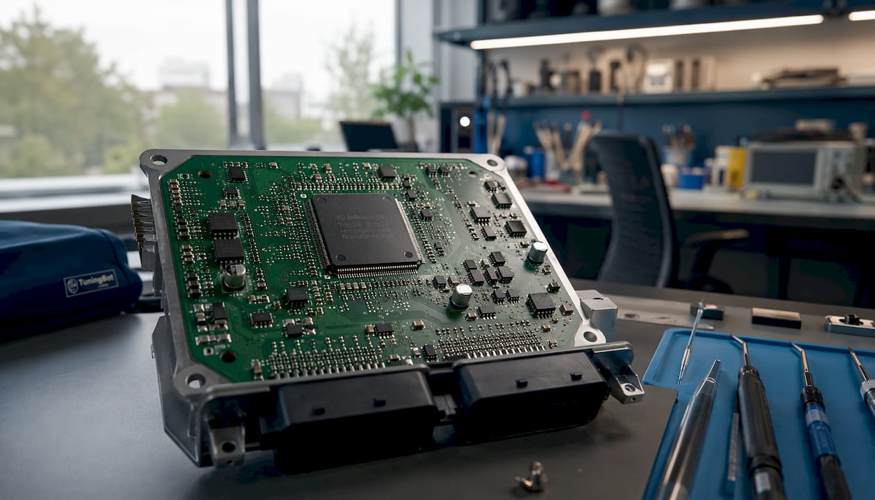 Close-Up Of Bosch Ecu Microcontroller Circuitry
