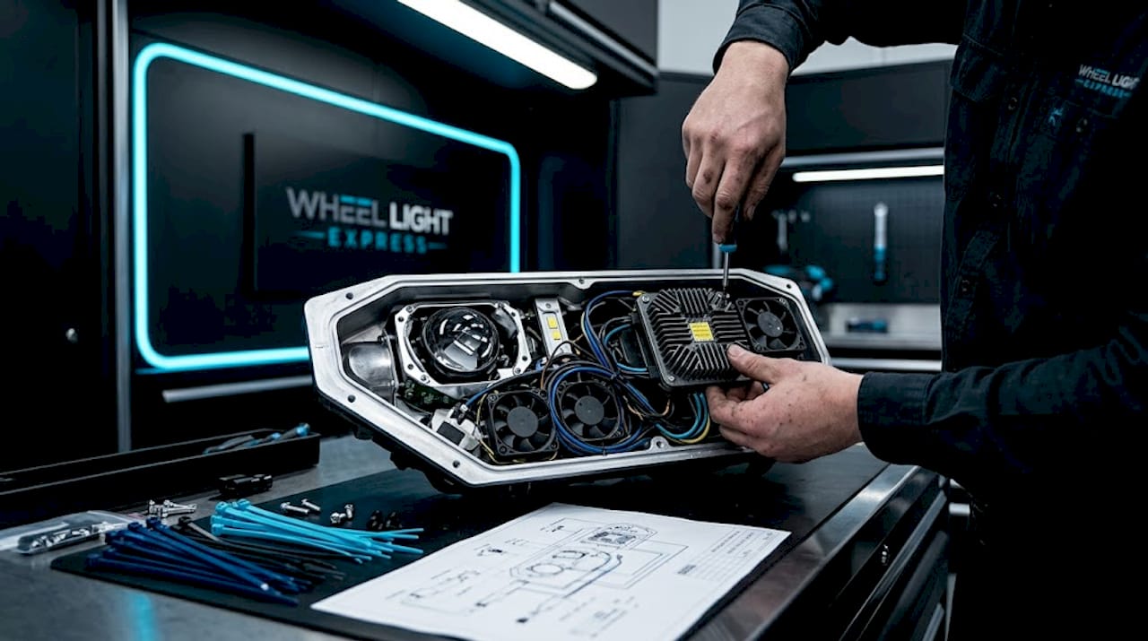 Closeup led headlight assembly installation