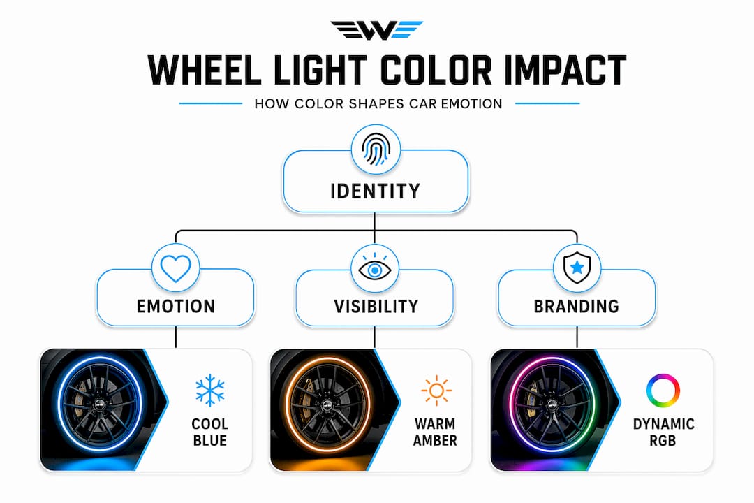 Infographic illustrating color choices for wheel lighting