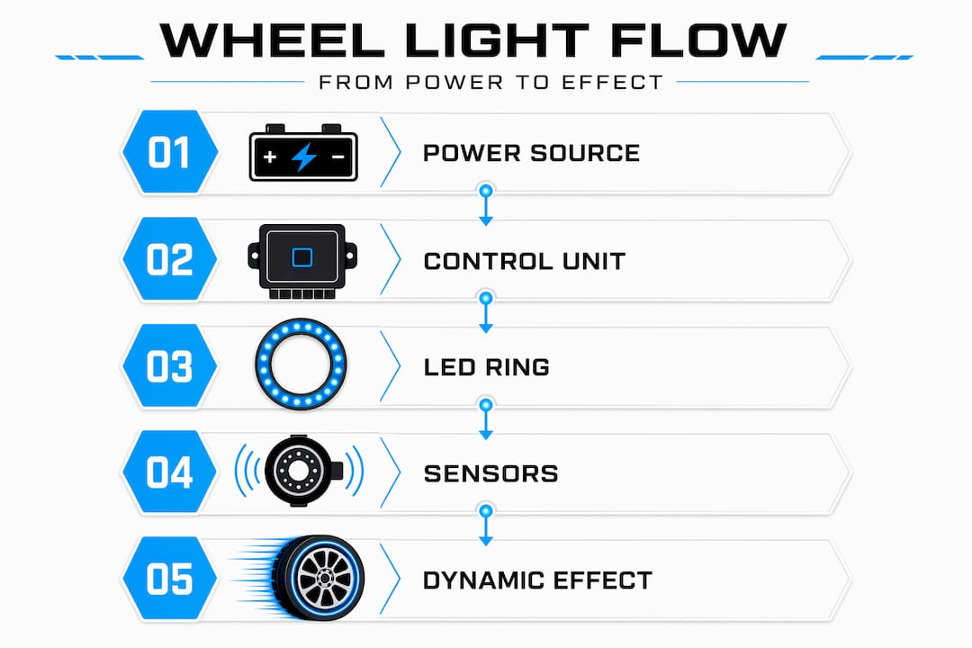 Infographic wheel light system process steps