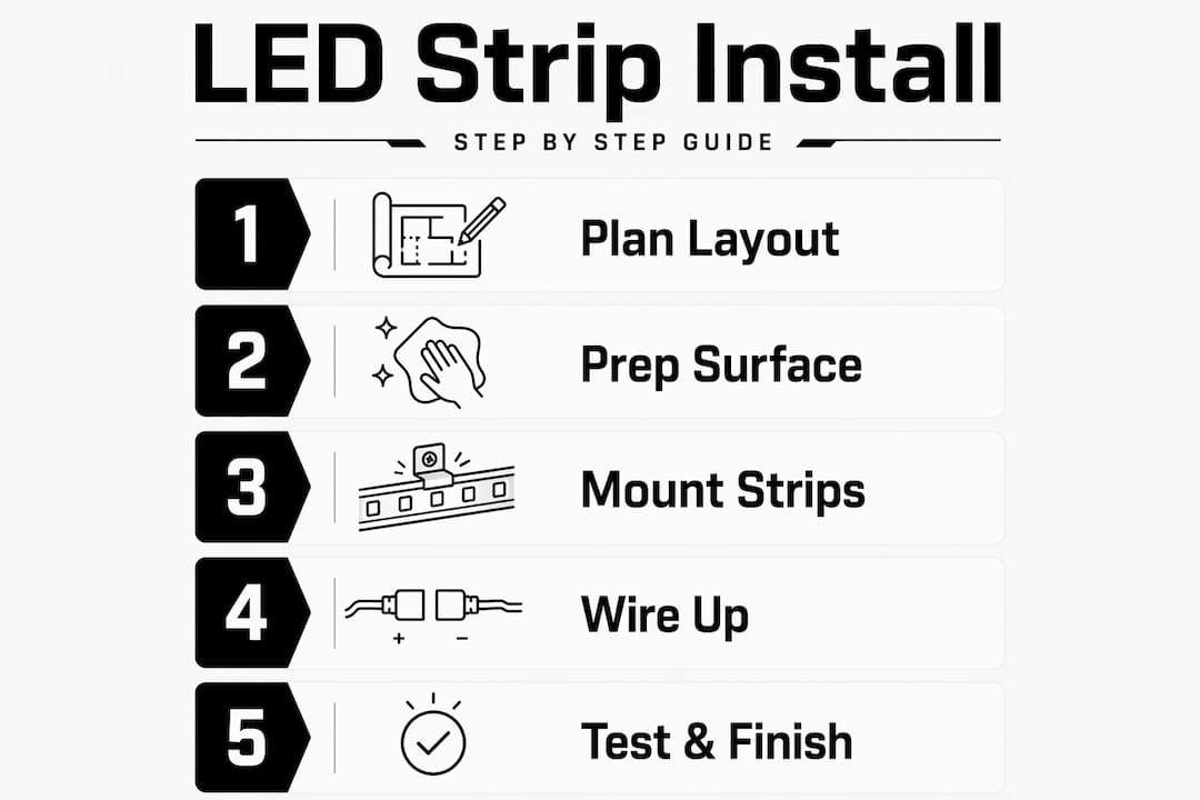 Infographic showing LED installation step-by-step