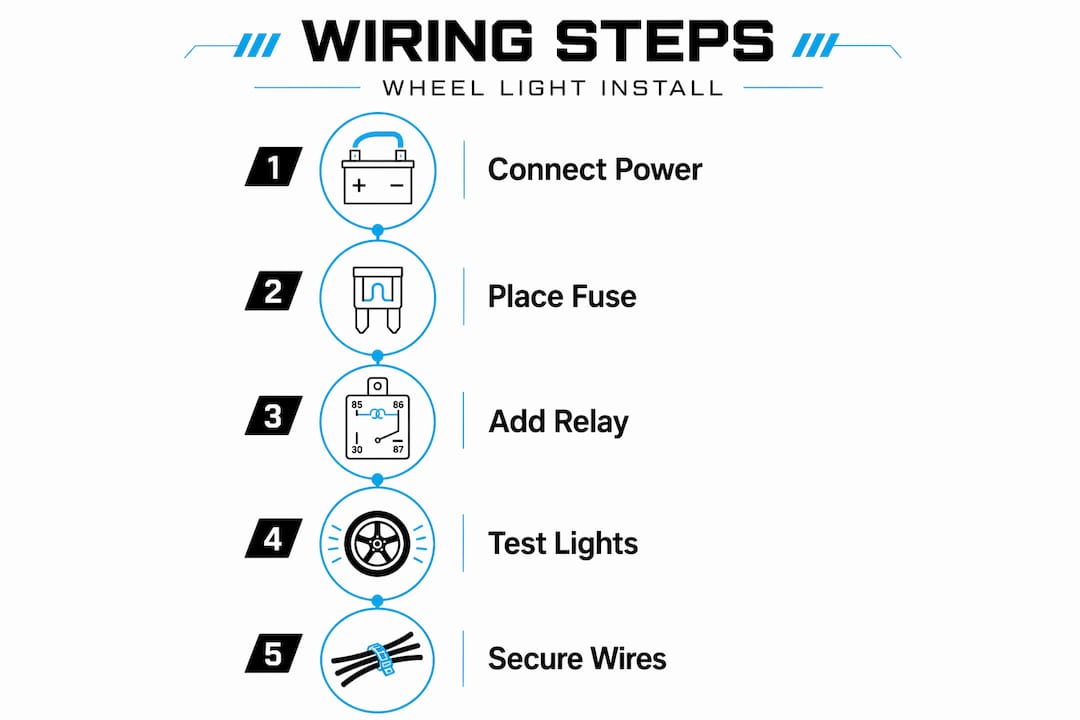 Infographic on wheel light wiring steps