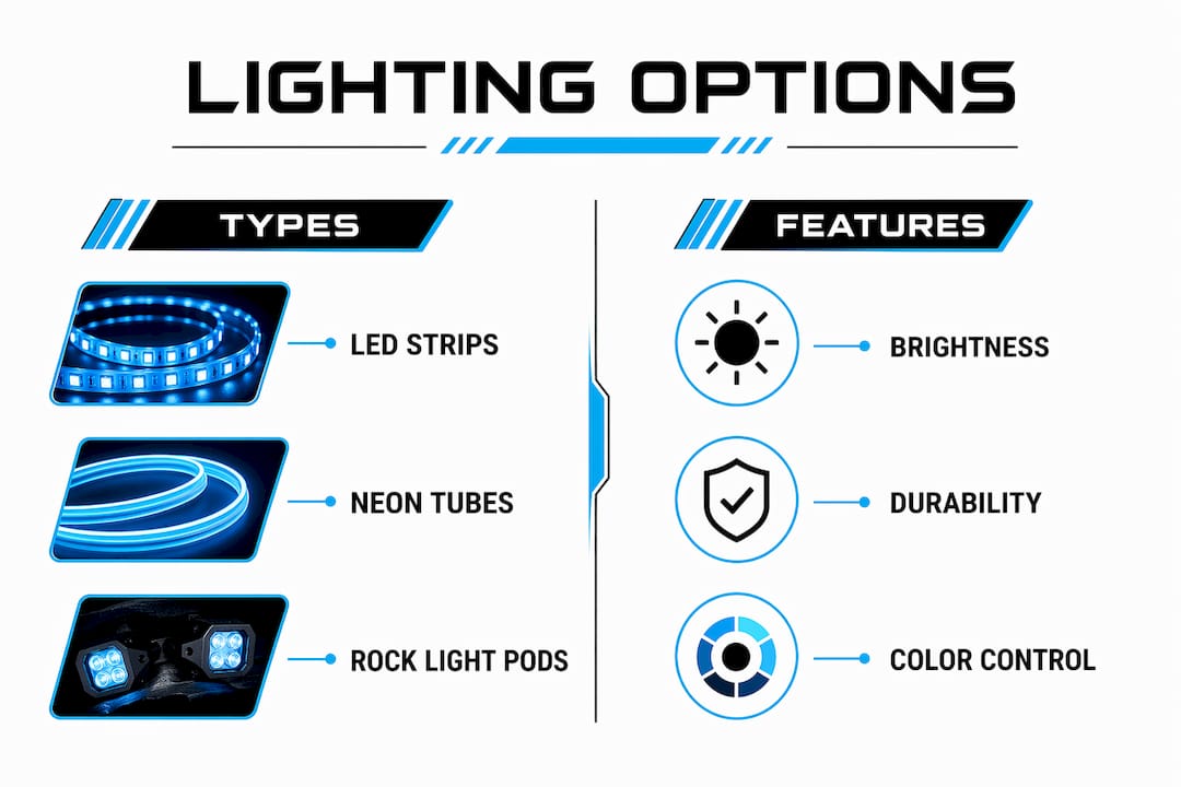 Comparison infographic of underbody light types and their features