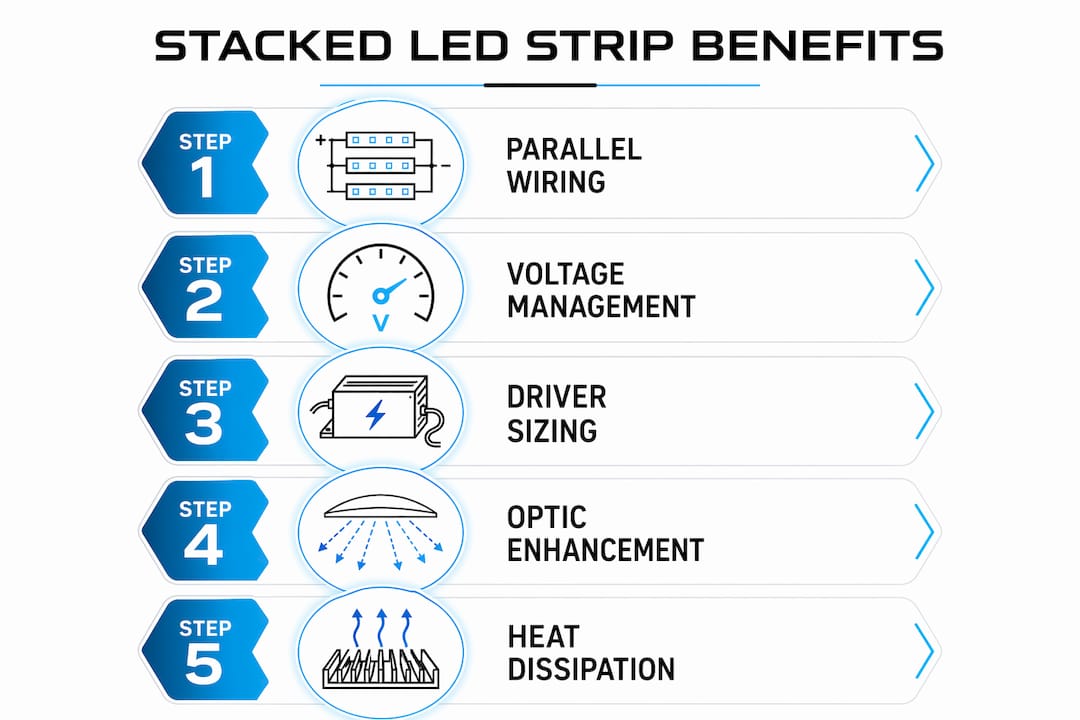 Infographic showing benefits of stacked LED strips