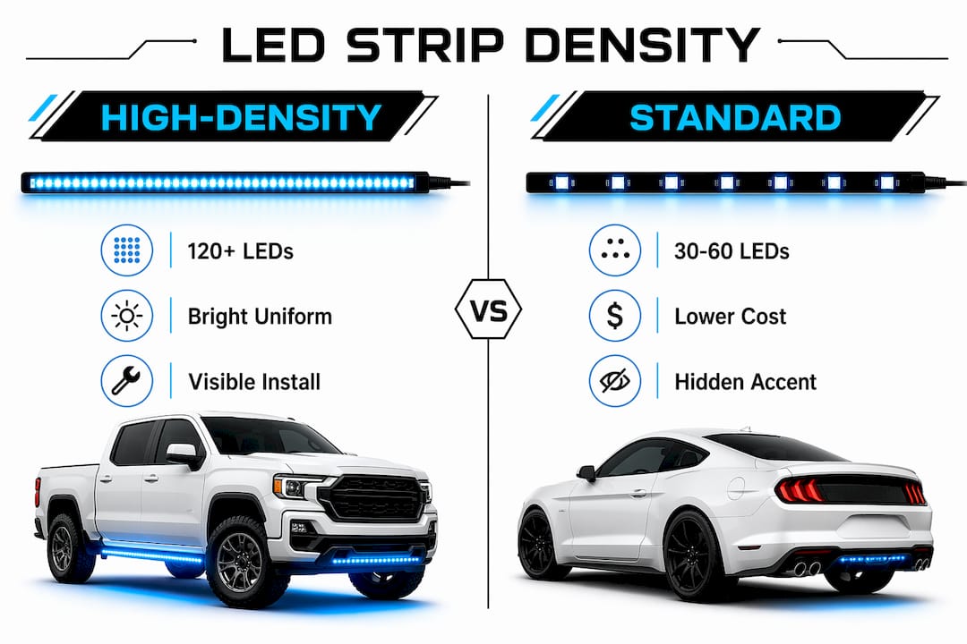 Infographic comparing high-density and standard LED strips