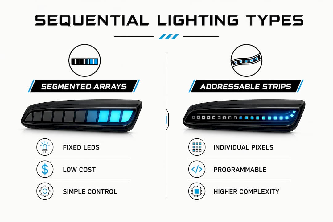 Infographic comparing types of sequential lighting systems