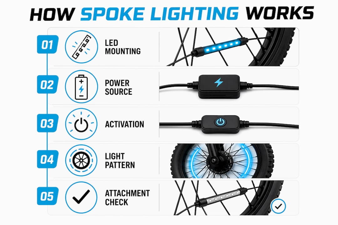 Infographic explaining how spoke lighting wheels work technically