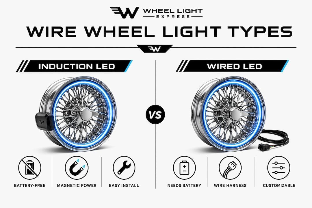 Comparison infographic of induction versus wired LED wheel lights