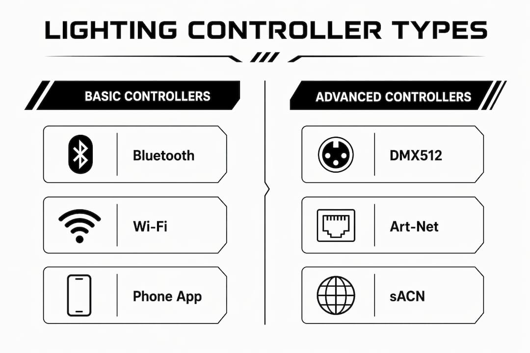 Infographic comparing basic and advanced vehicle lighting controllers