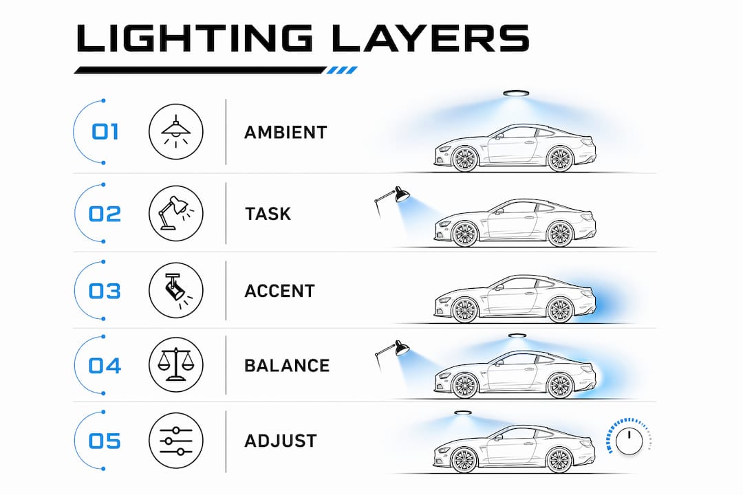 Infographic showing lighting layering steps