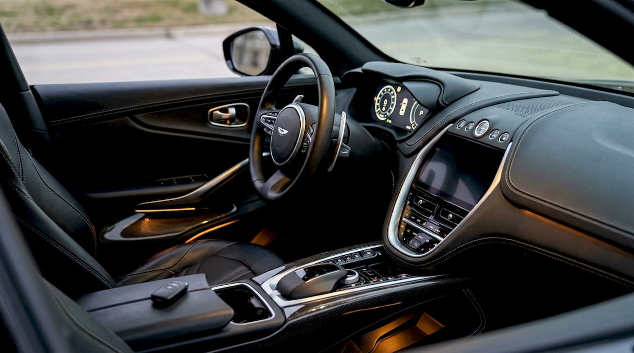 Car interior materials lit by different color temperatures