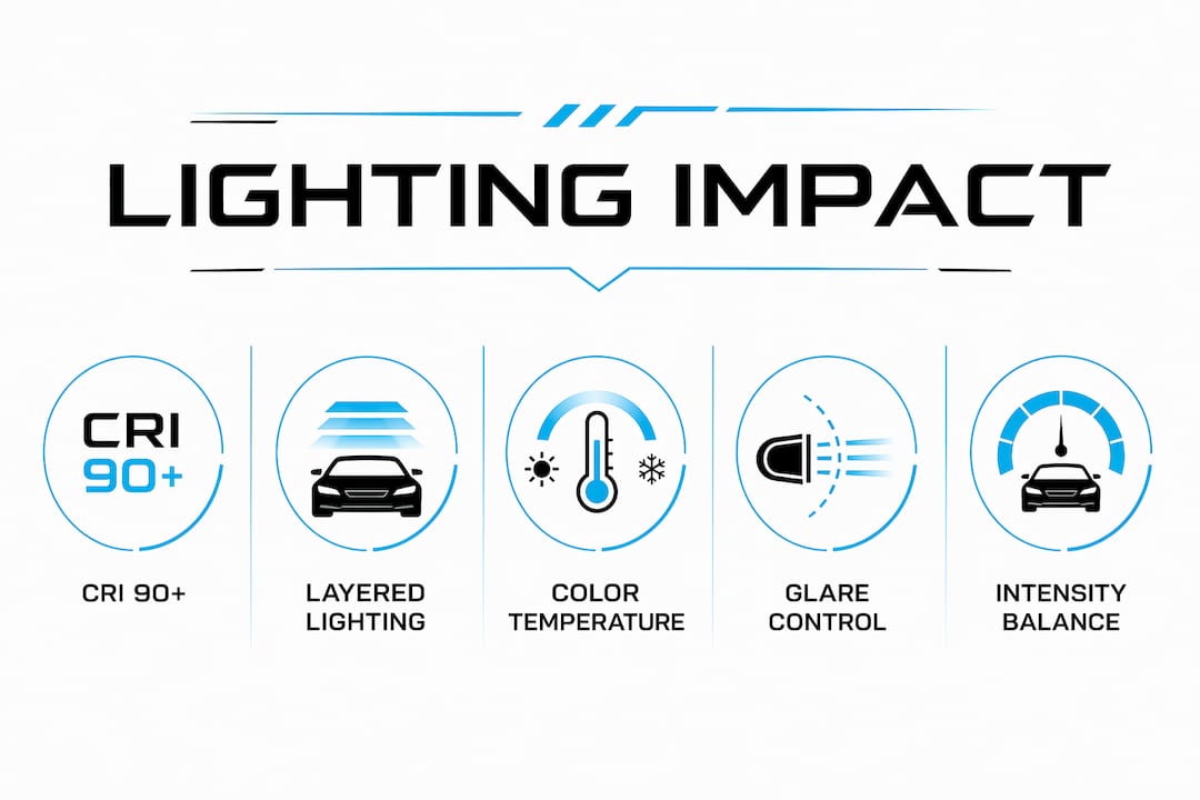 Infographic showing key factors of interior lighting quality