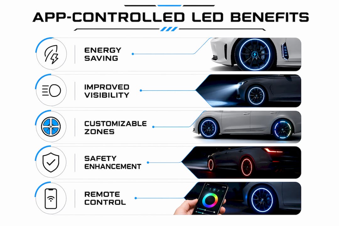 Infographic showing benefits of app-controlled truck LEDs