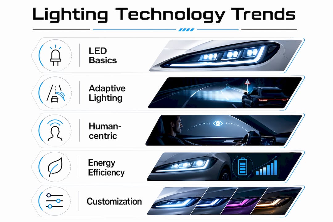 Infographic showing vehicle lighting technology trends