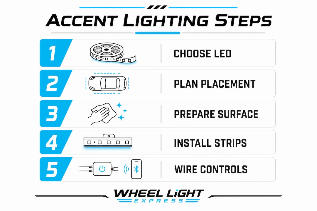 Infographic showing step-by-step car lighting installation