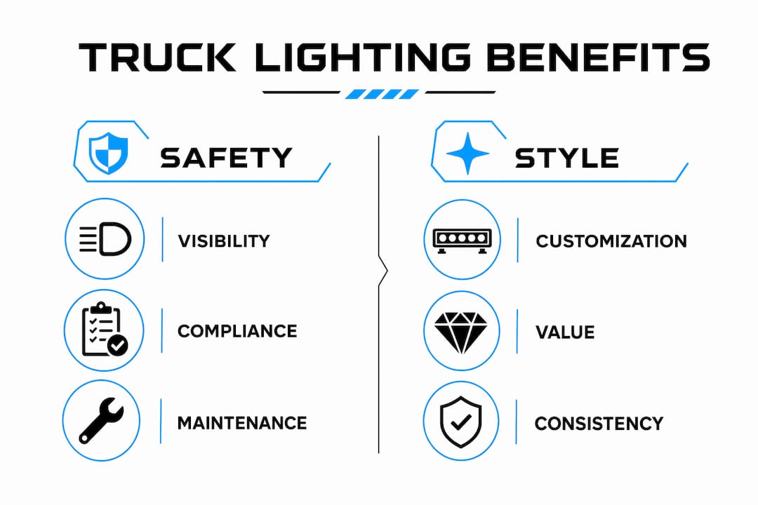 Infographic showing truck lighting safety and style benefits