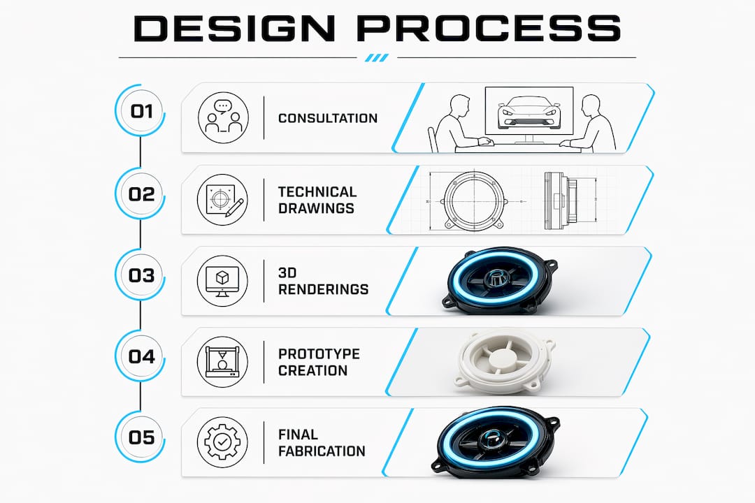 Infographic illustrating bespoke lighting design steps