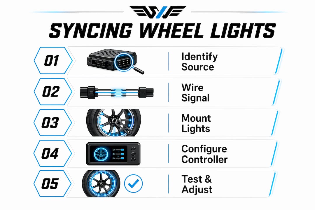 Infographic showing step-by-step wheel light syncing process