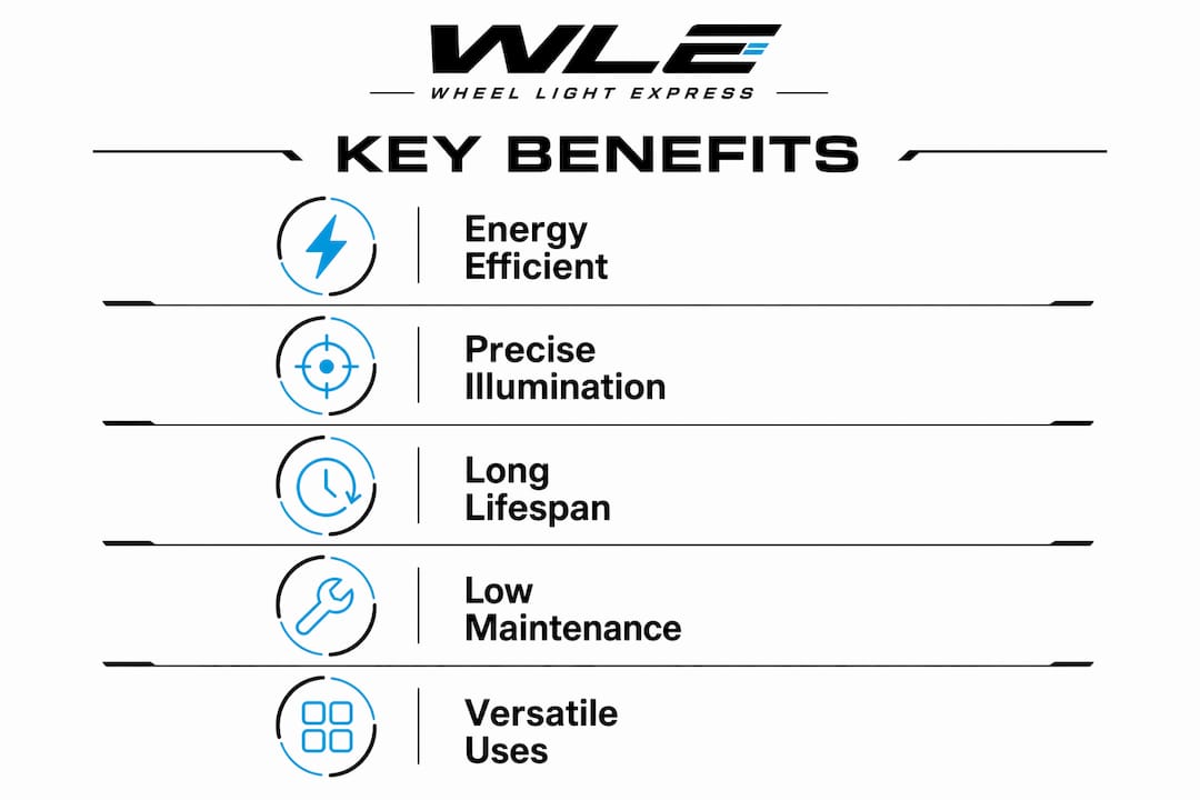 Infographic highlighting key benefits of frame-mounted vehicle lighting