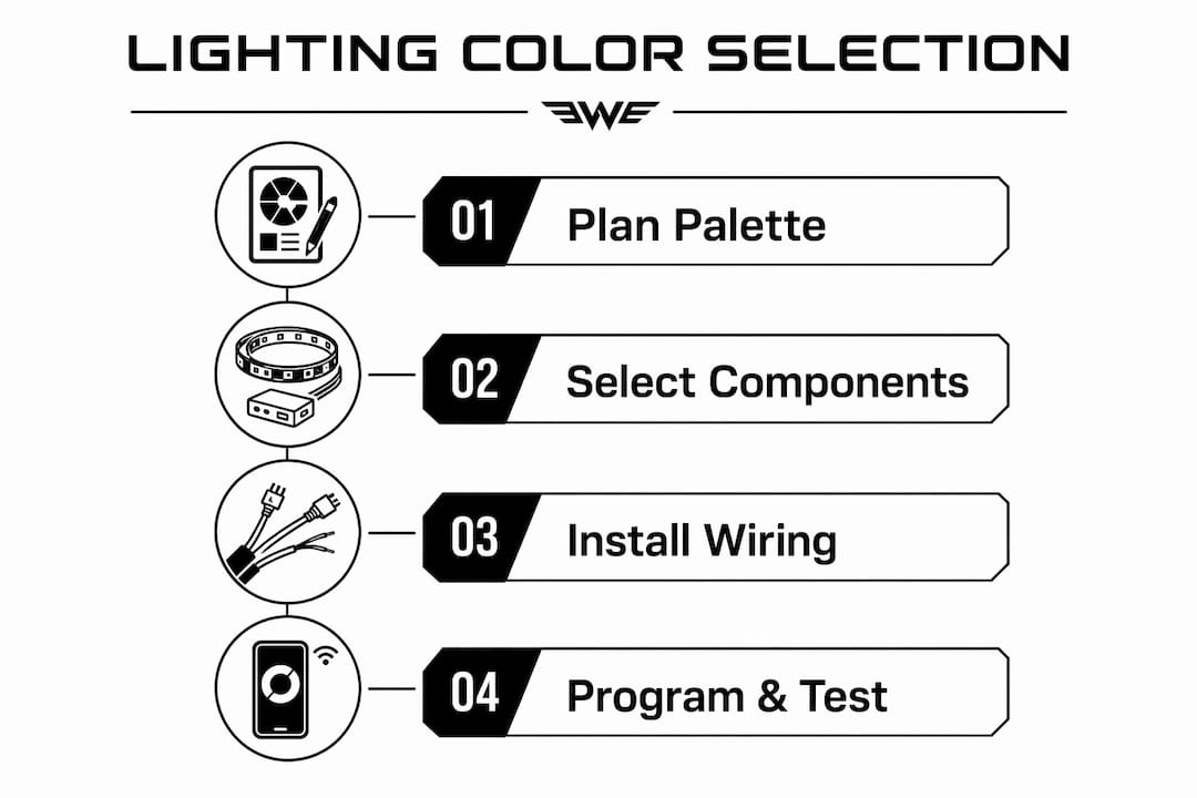 Infographic illustrating steps to choose automotive lighting colors