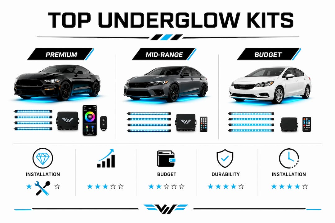 Infographic comparing vehicle underglow kits