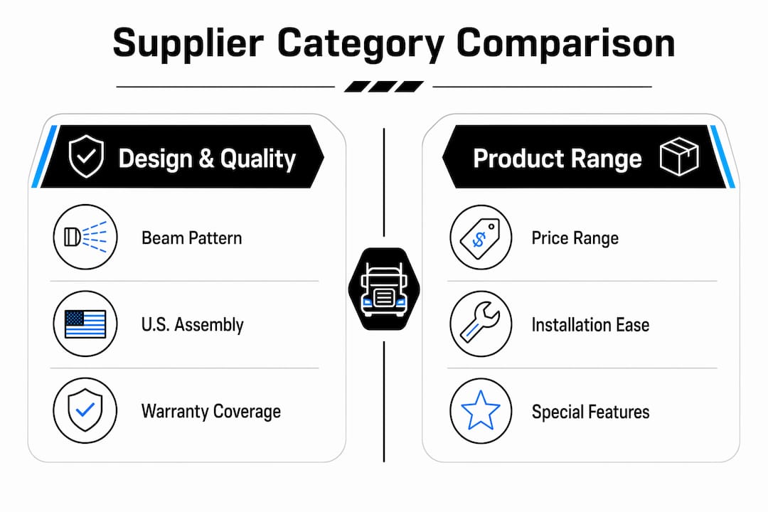 Infographic comparing truck lighting supplier categories