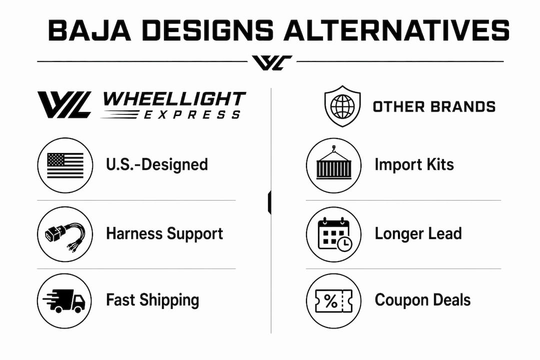 Infographic comparing Baja Designs alternatives