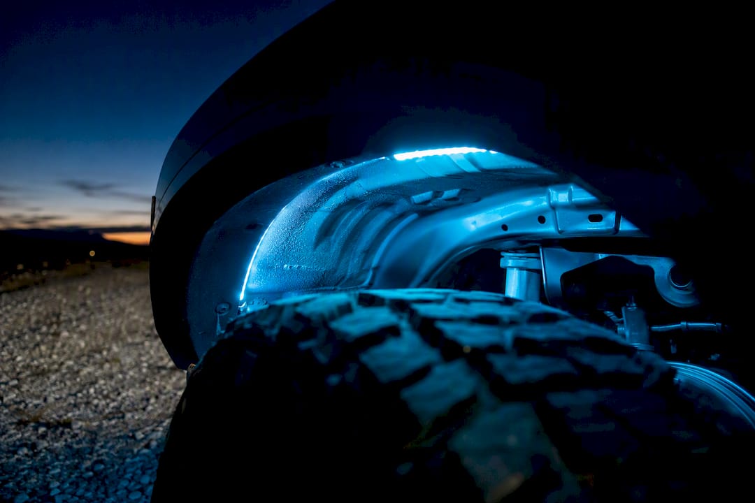 Gently illuminated car wheel well with LED lights
