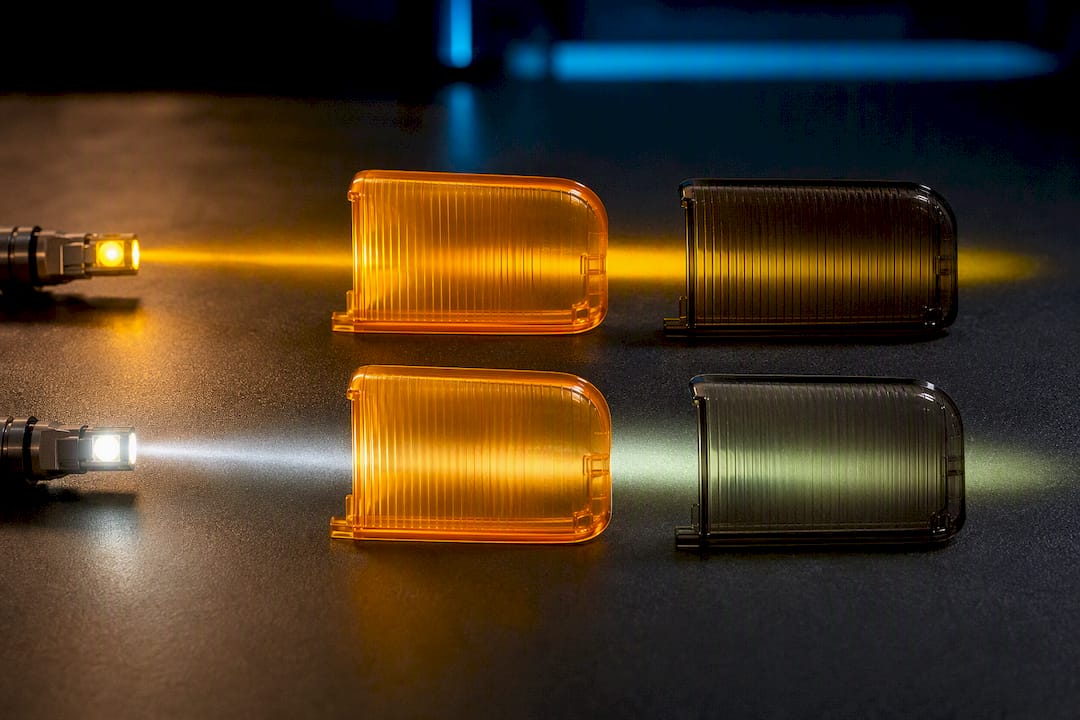 LED colors passing through matching lenses