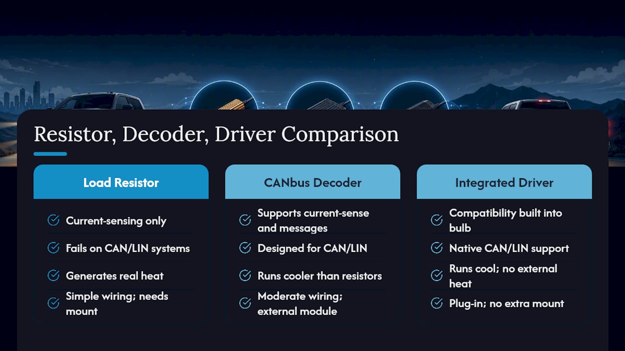 Comparison of three LED compatibility solutions