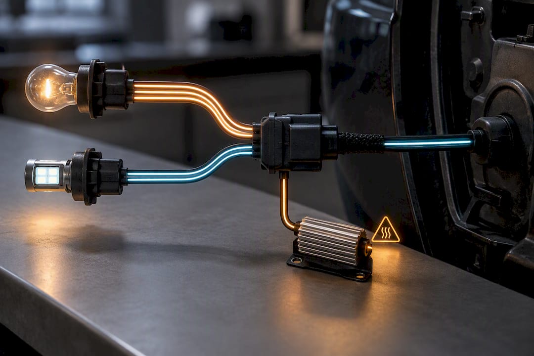 Illustration comparing bulb and LED harness loads
