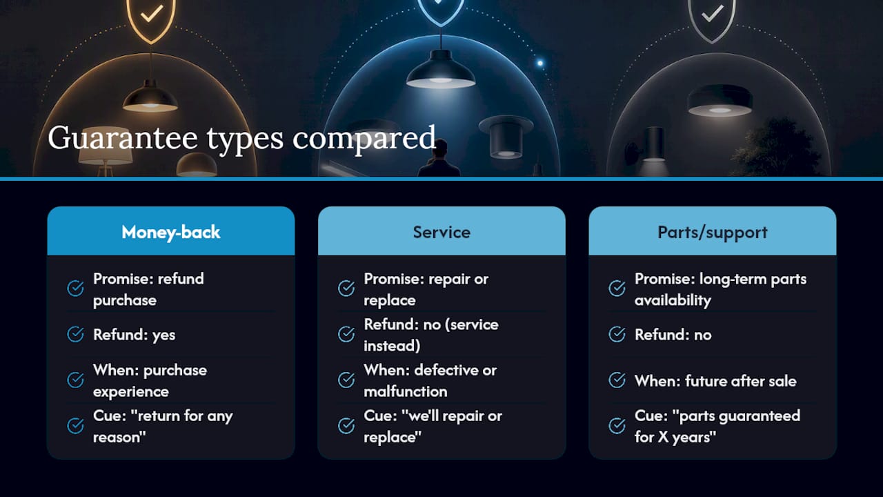 Three lighting guarantee types compared