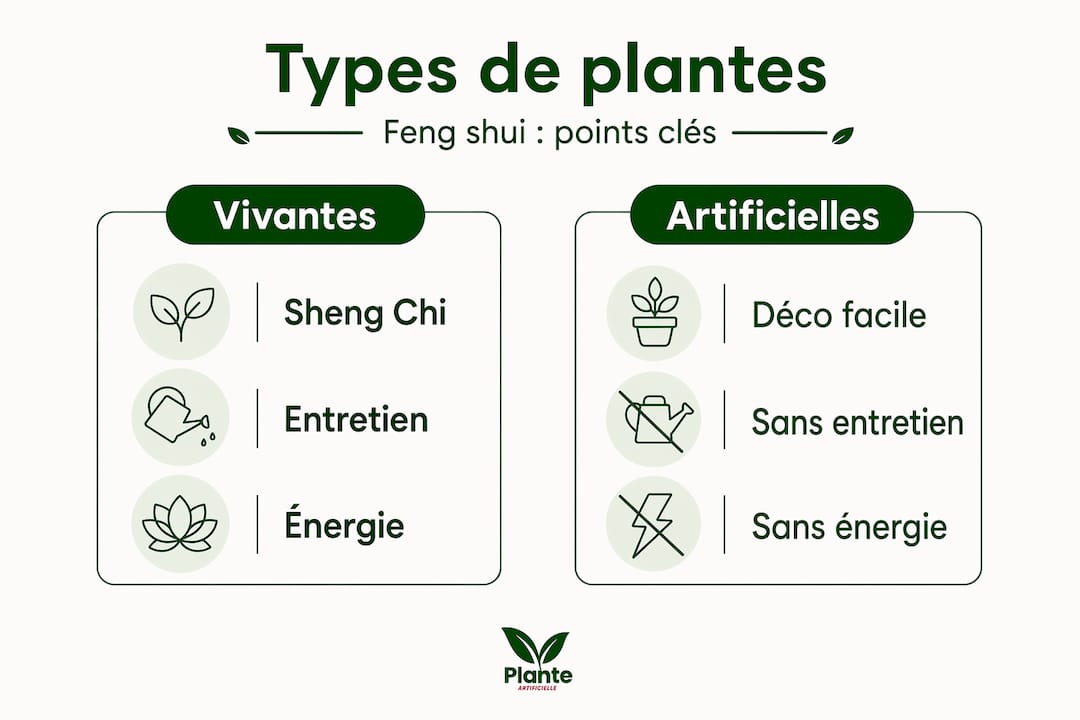 Infographie : les différences entre plantes feng shui naturelles et artificielles