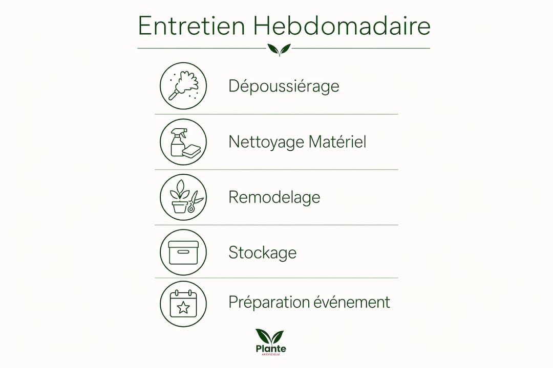 Infographie : les gestes essentiels pour entretenir vos fleurs artificielles chaque semaine
