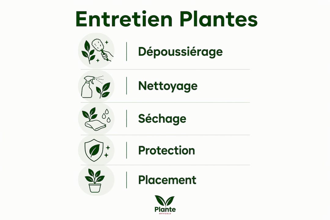 Infographie : les différentes étapes pour entretenir vos plantes artificielles