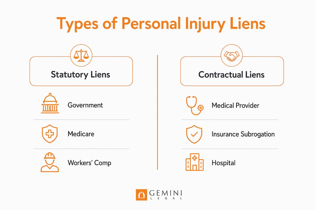 Infographic comparing statutory and contractual personal injury liens