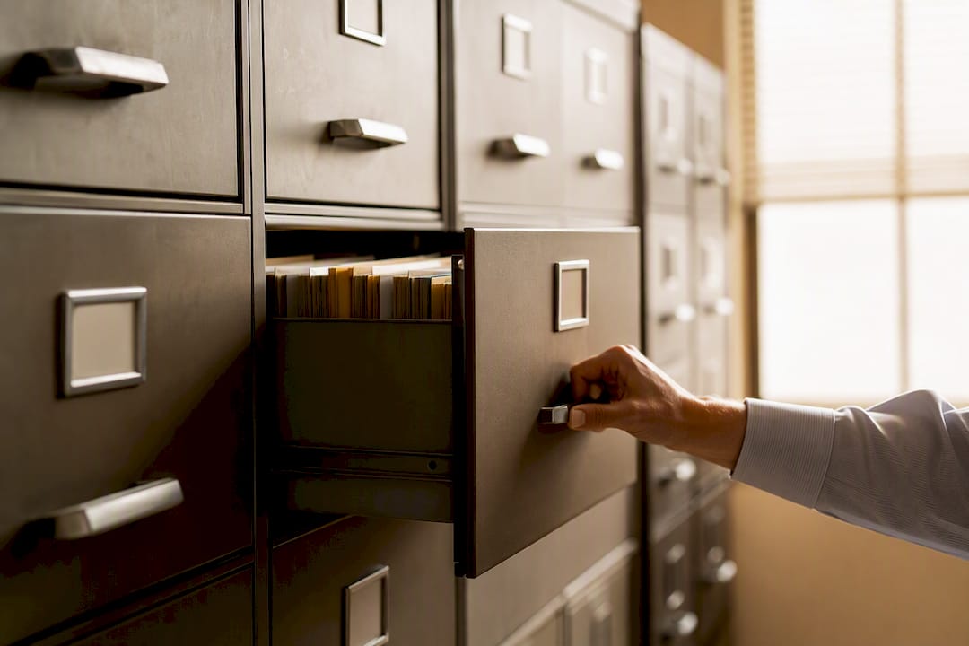 Hand opening medical records cabinet drawer