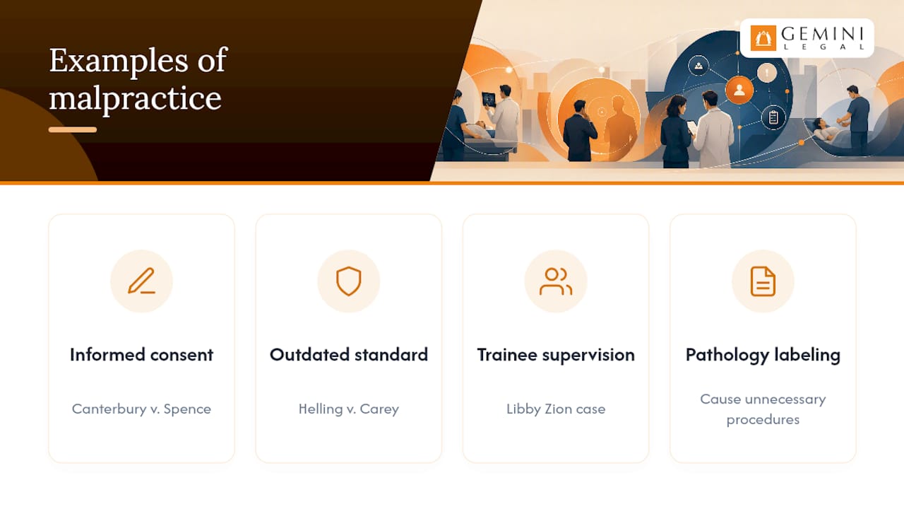 What are four examples of malpractice? An overview diagram