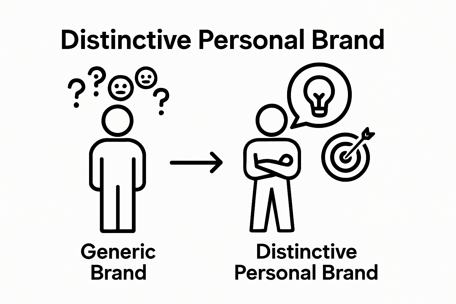 Before and after personal brand comparison—generic versus distinctive communication