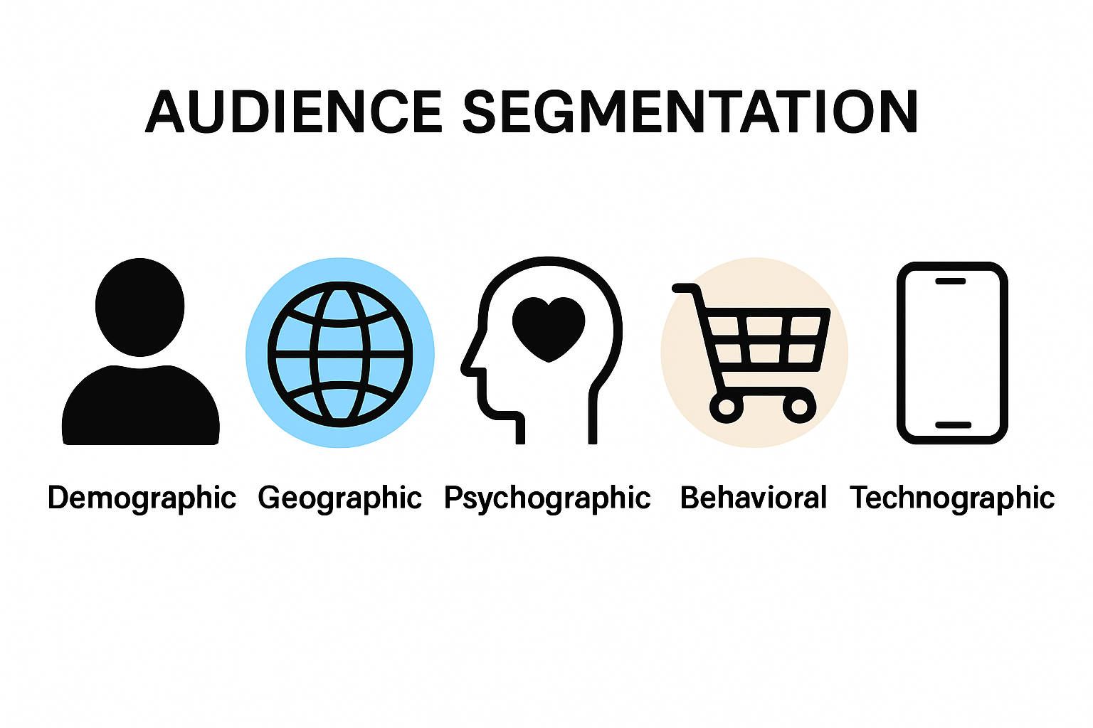 Five audience segmentation types visualized by icons