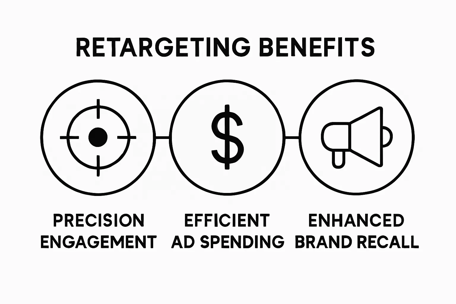 Infographic of key retargeting benefits: engagement, efficiency, recall.
