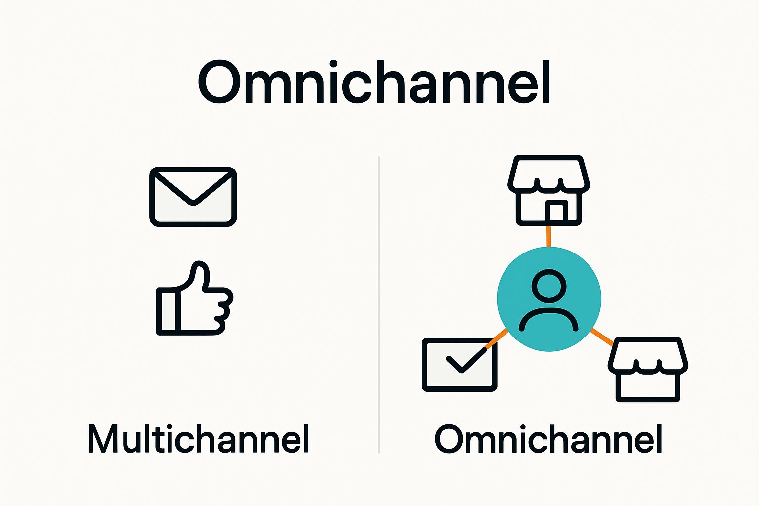 Simple visual comparison of omnichannel vs multichannel marketing models