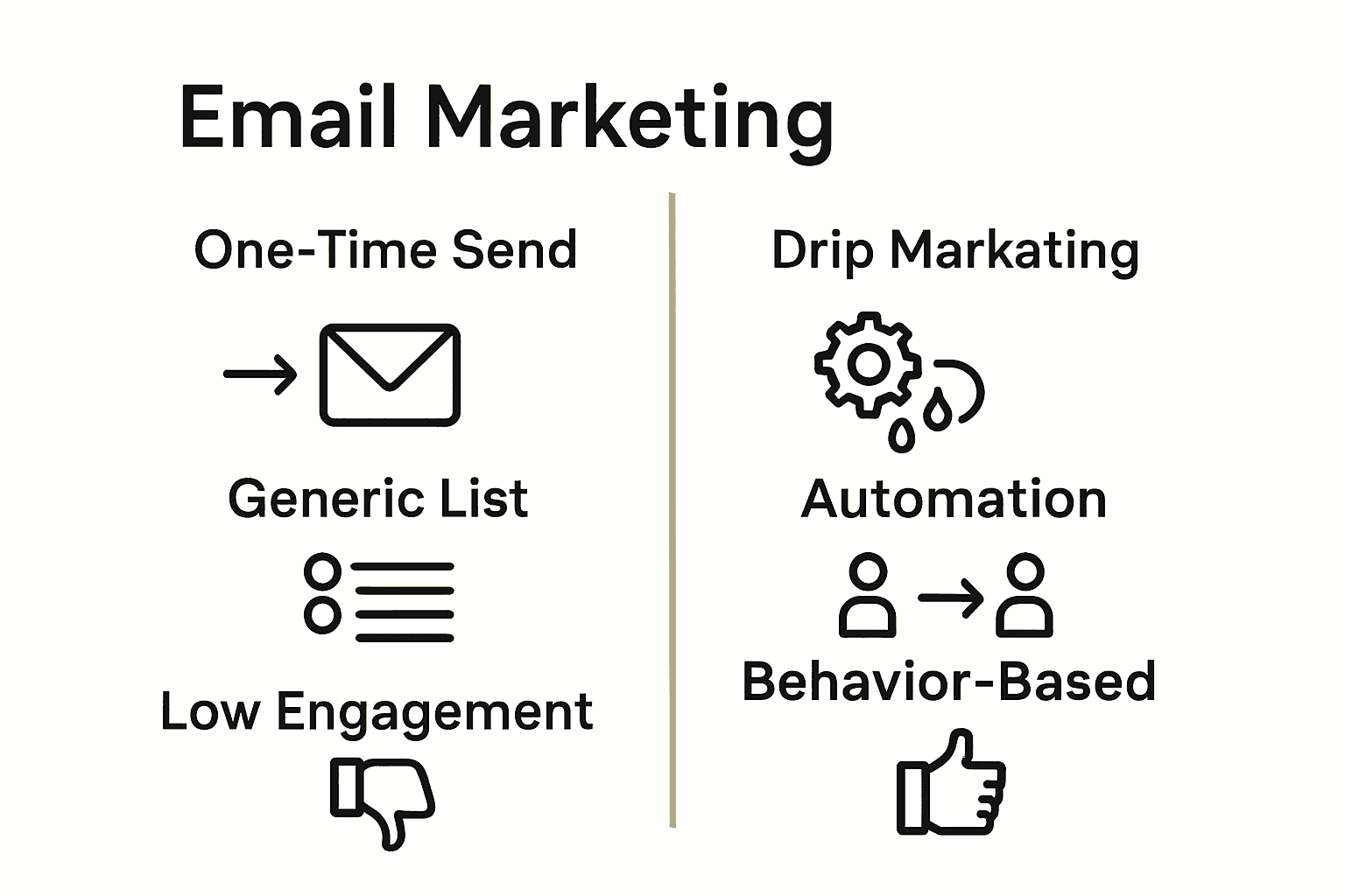 Infographic comparing traditional and drip marketing emails.