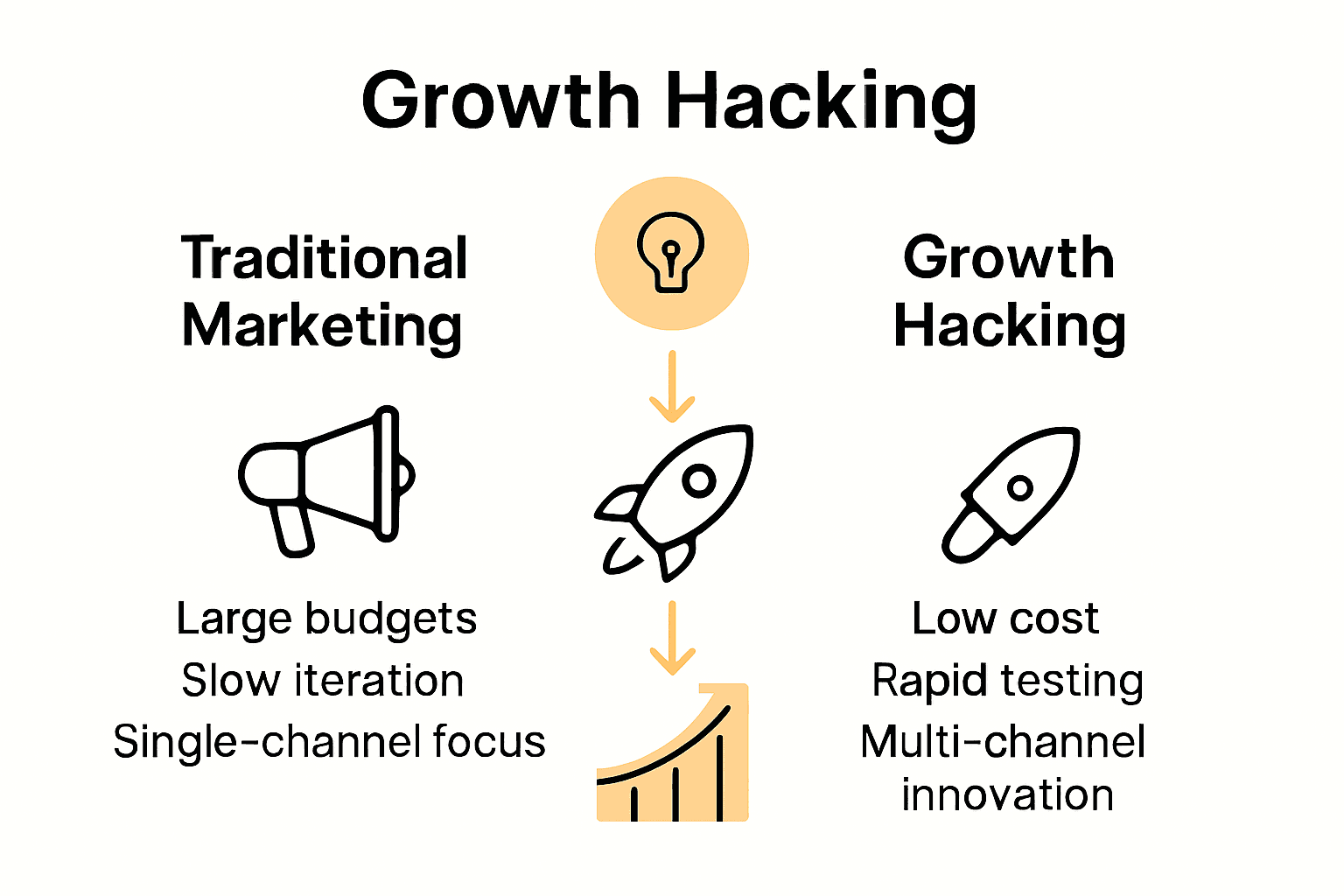 Visual comparison of traditional marketing vs growth hacking strategies